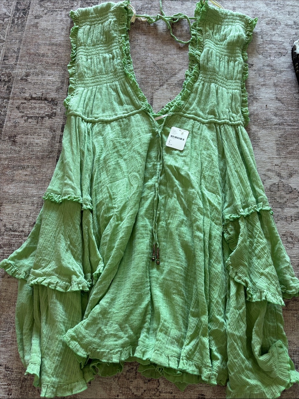 Free People Light Green Asymmetrical Ruffle Dress